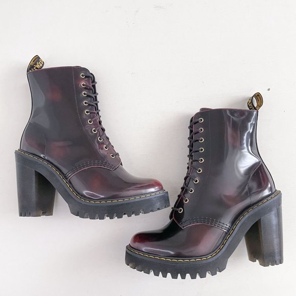 Dr. Martens Red Heeled Kendra Boots Women's Size 7 Arcadia Leather Platform - Picture 7 of 12